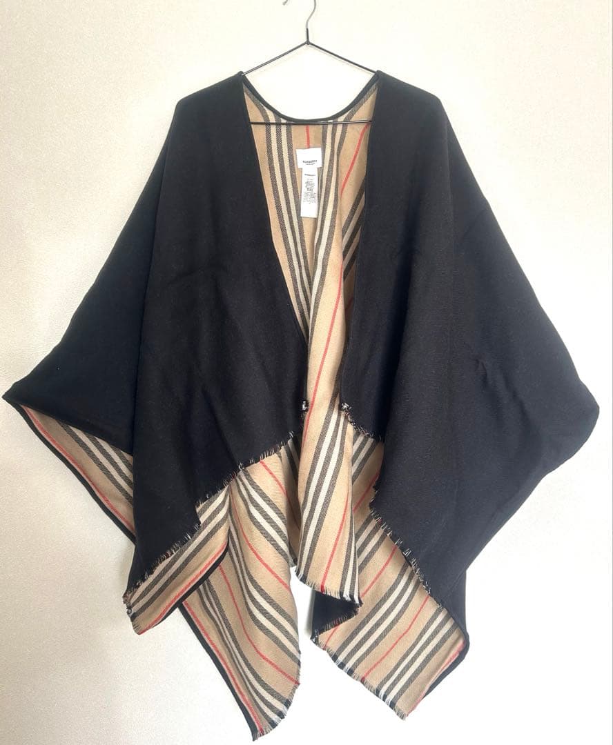 バーバリー　ウール　ストライプケープ　ポンチョ