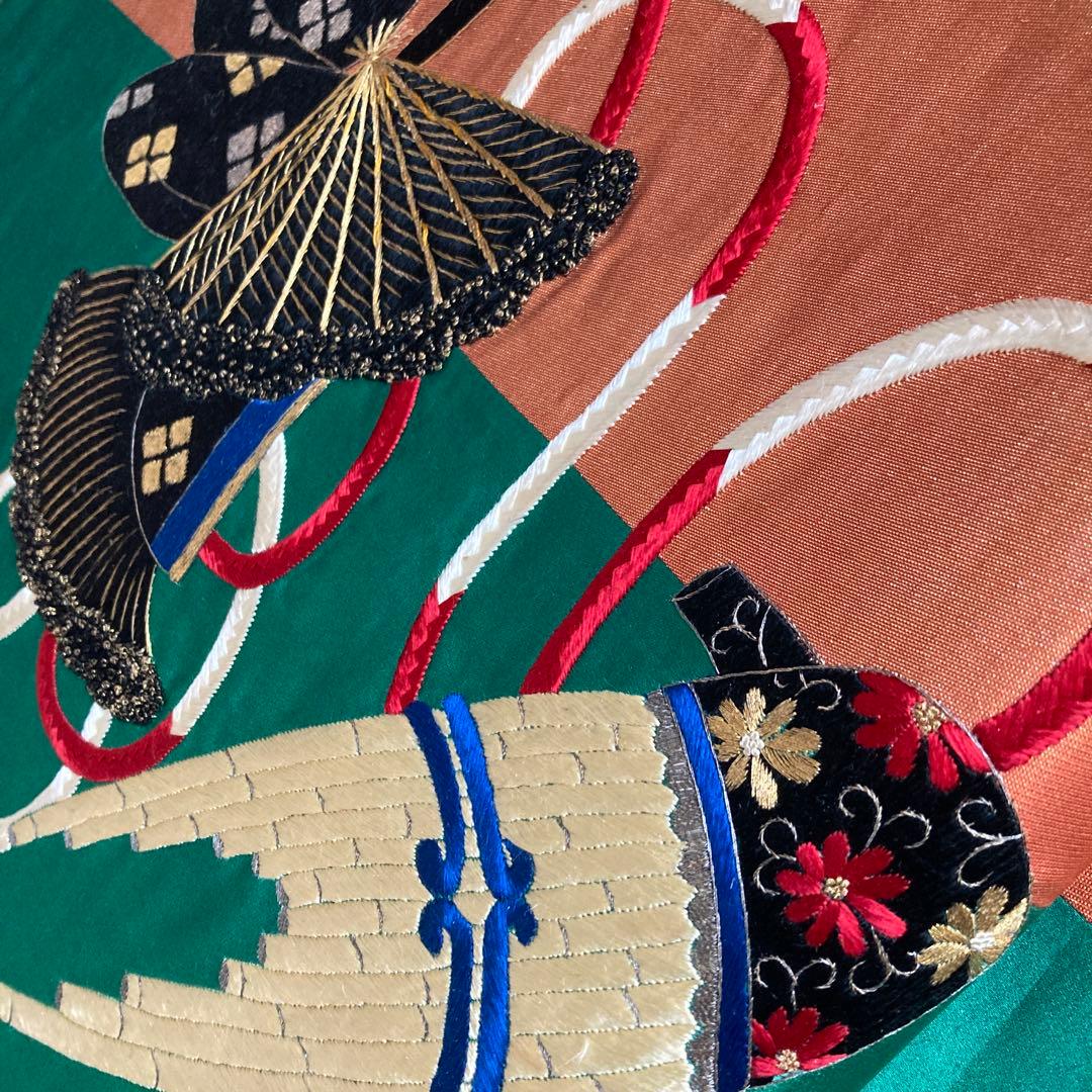 アンティーク名古屋帯　扇子の刺繍　大正ロマン　正絹　上質　金駒刺繍　No8-26