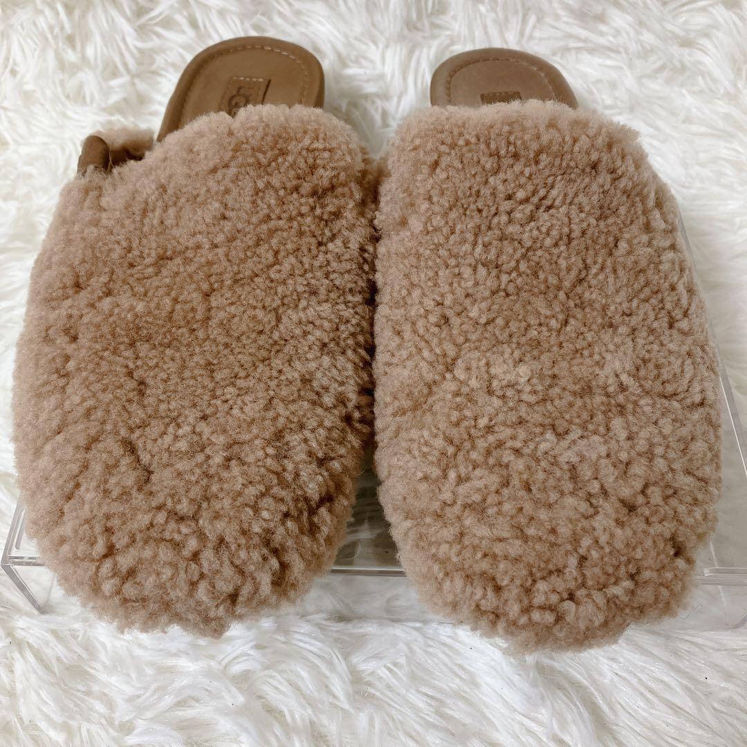 美品 UGG ジャナヤ コージー ミュール キャメル ボア ファー 22cm
