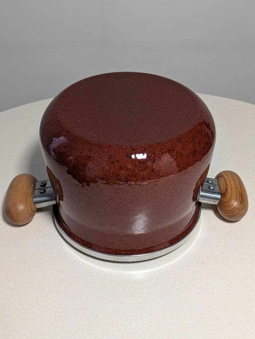 80s ビンテージ ホーロー鍋 ウッドハンドル 両手鍋　煮込み レトロ 美品箱付