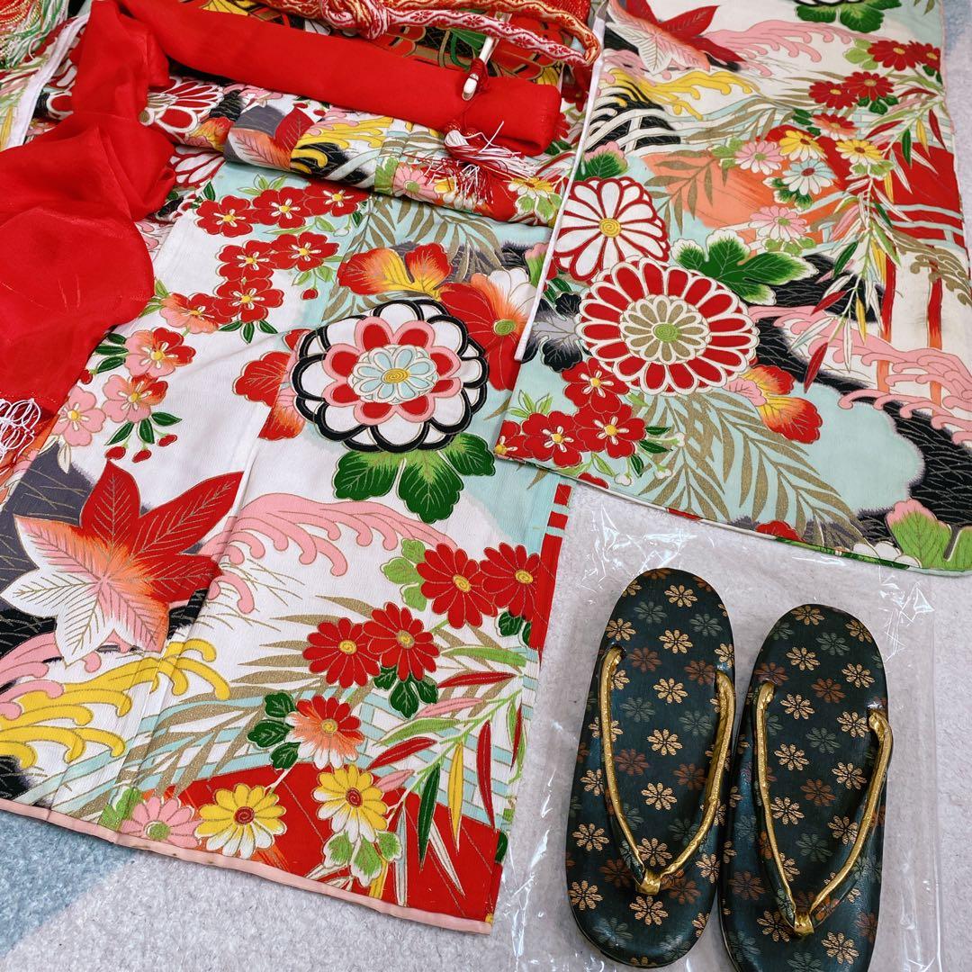 七五三 5歳 6歳 小さめ7歳 アンティーク 着物 作り帯 小物 セット