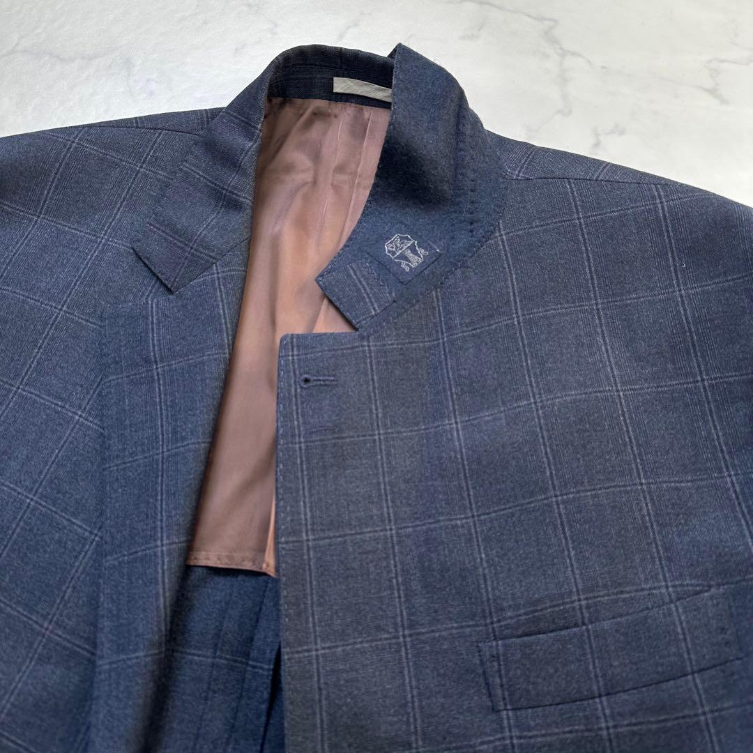 ブルネロクチネリ 最高峰ヴァージンウール ペンチェック 濃紺 XXL相当 54