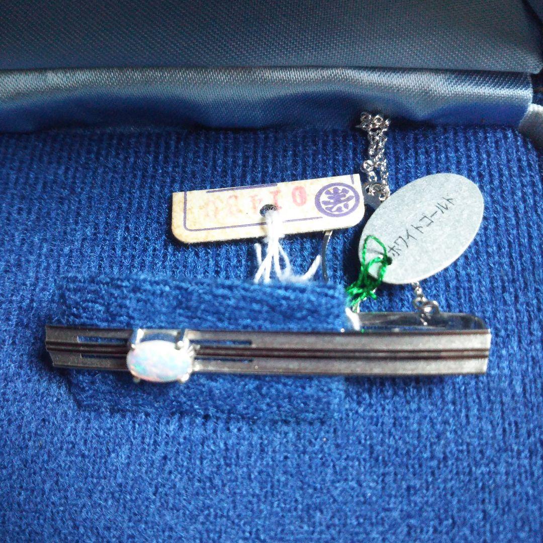 オパール ネクタイピン ホワイトゴールド K10WG タイピン ビンテージ