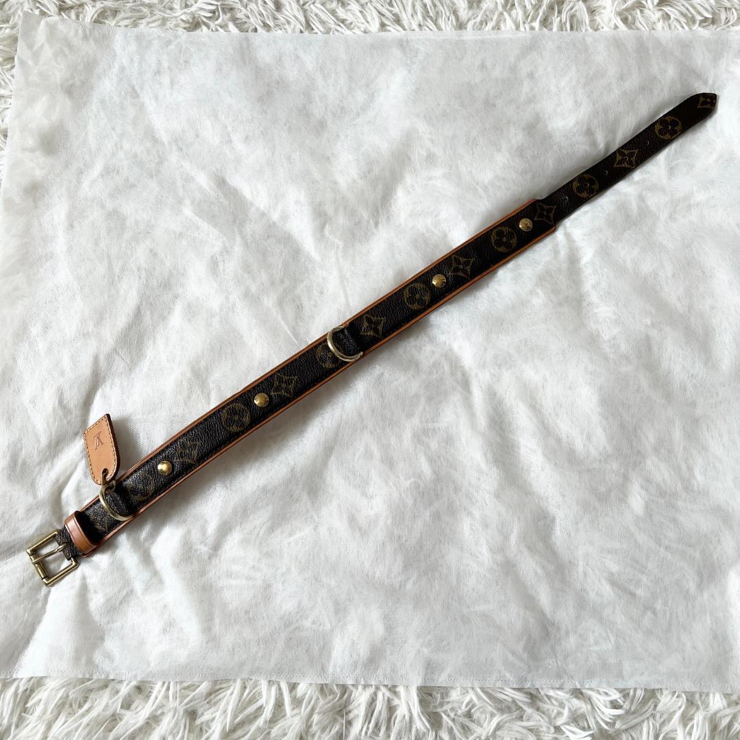 【鑑定済】ルイヴィトン 犬用 首輪 モノグラム 大型犬向け 本革 ペットグッズ