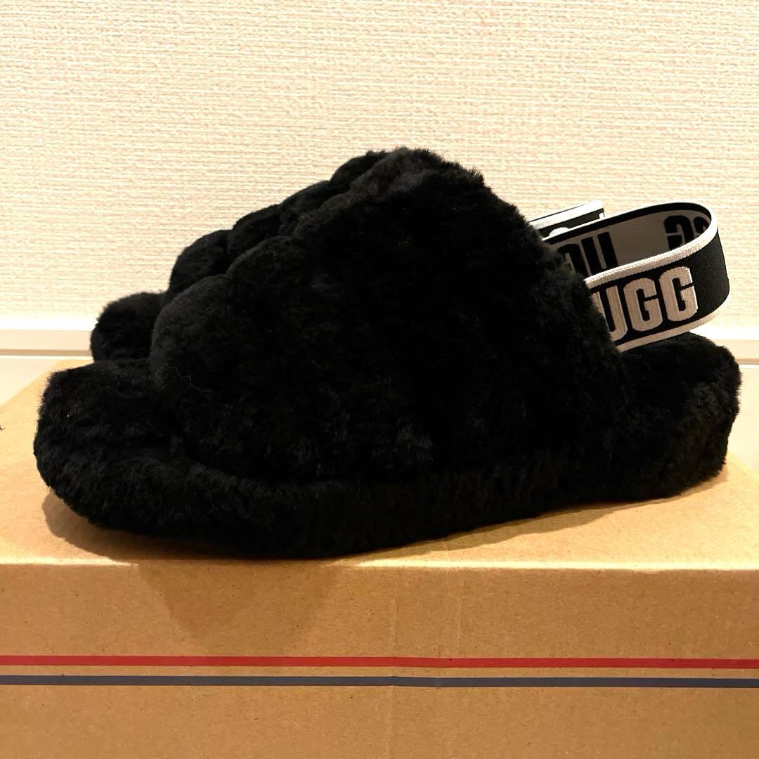 【美品】UGG ブラック ムートン　ボア スリッパ　23cm