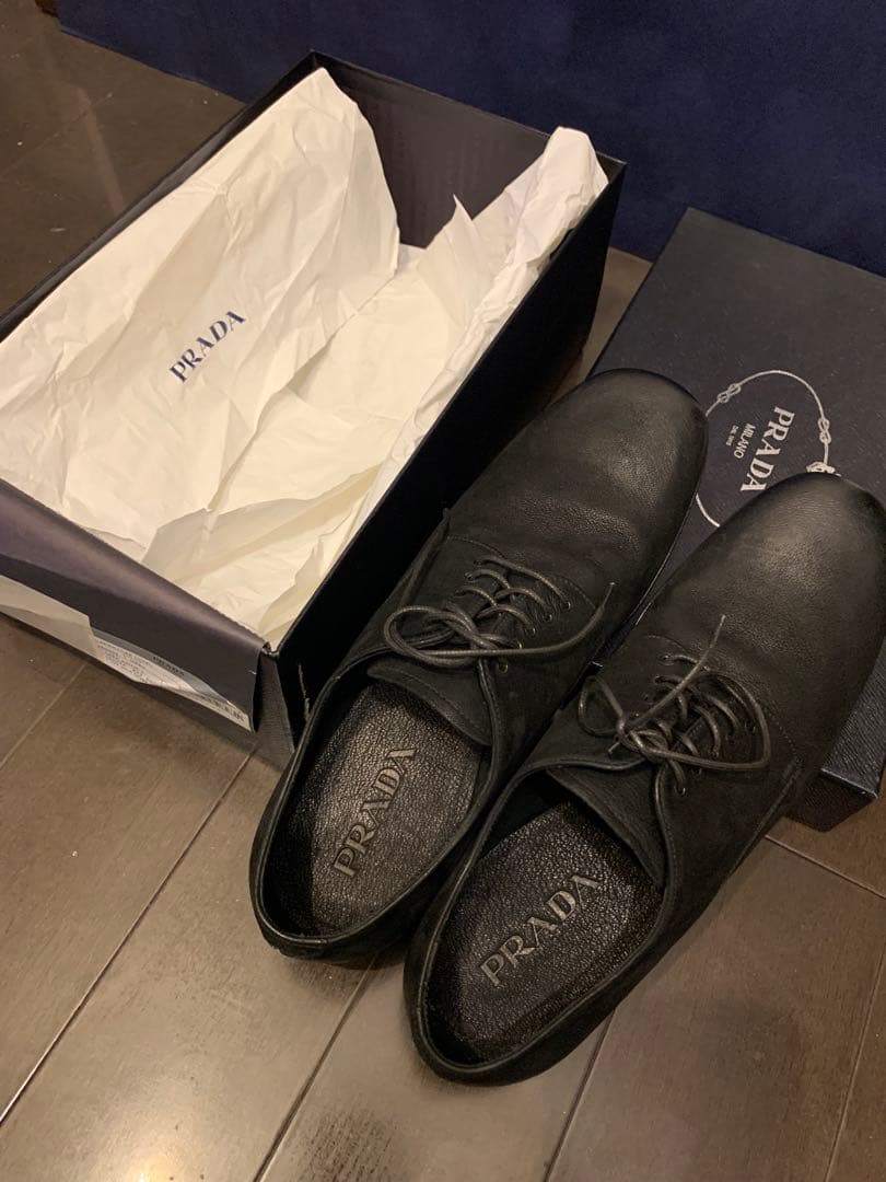 PRADA メンズ レザー レースアップ シューズ 黒 サイズ27cm 箱付き