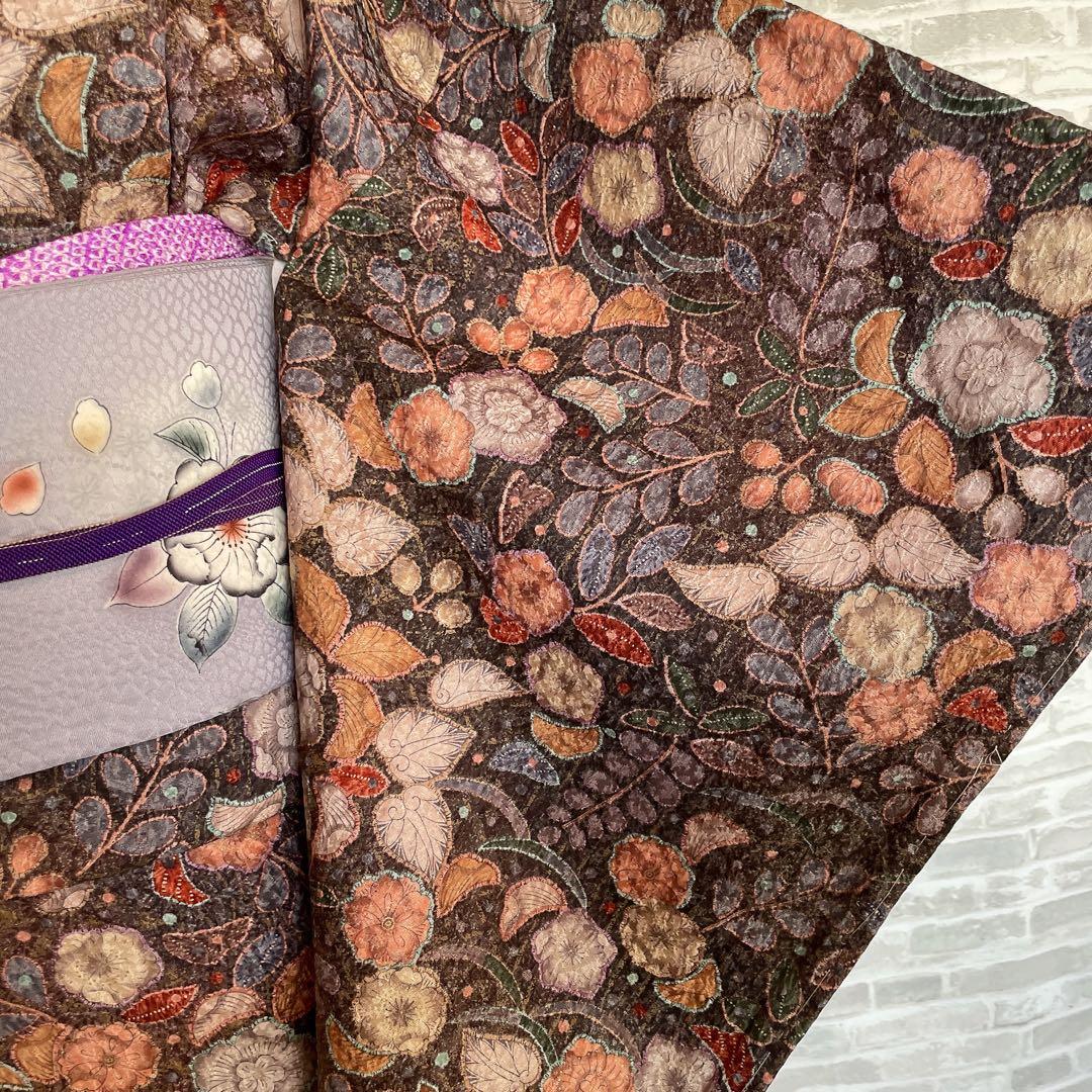 小紋　フルセット　辻ヶ花　ブラウン系　着物　L5