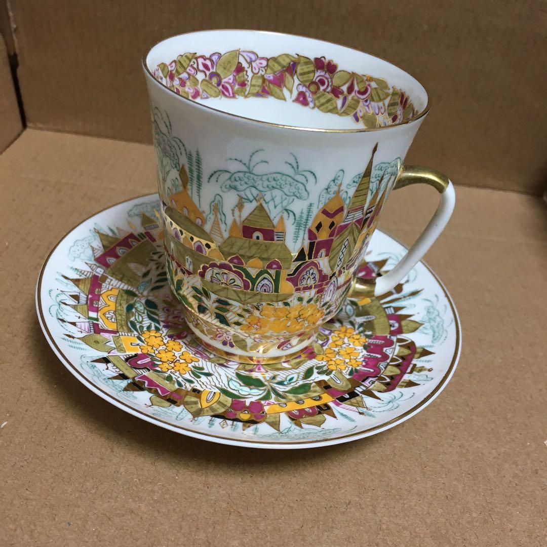 ロシア　ロモノーソフ陶器　2000年　黄金の春　手描き