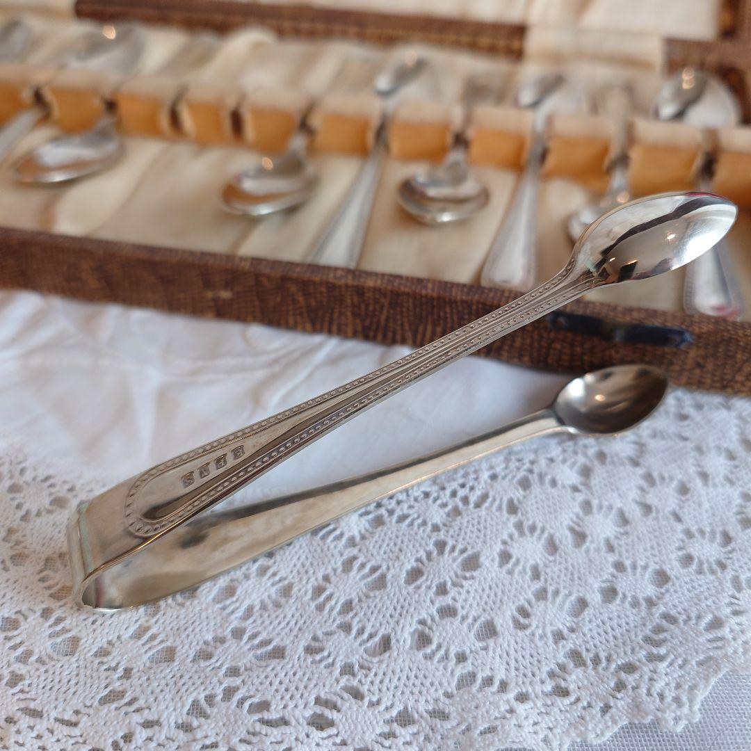 イギリス　アンティーク　シルバースプーン　シュガートング　セット　箱付き