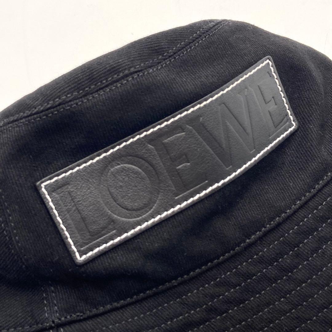 IZU✨ LOEWE バケットハット 帽子 レザーパッチ 黒 57 デニム