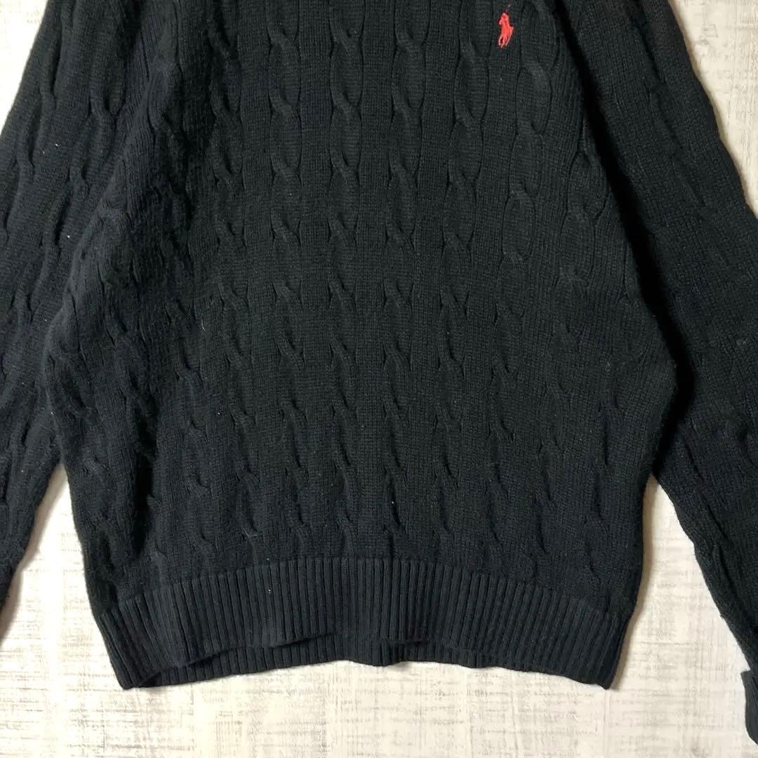 ポロラルフローレン ケーブルニット セーター 黒 綿 縄編み 大きい XXL